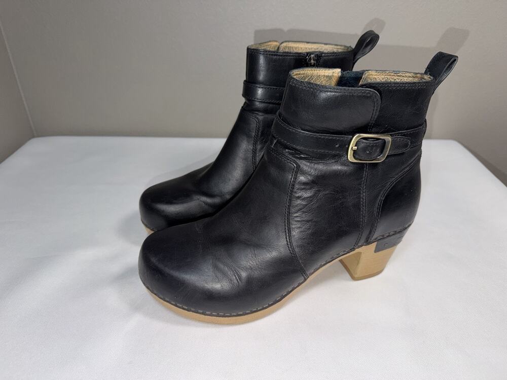 Dansko Women’s Anya Ankle Boots Booties Heels Black Leather Zip EUR 38 / US 7.5